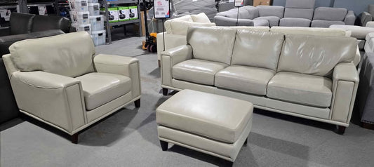 Prospera Home Jensen Top-grain Leather Sofa, Chair, and Ottoman