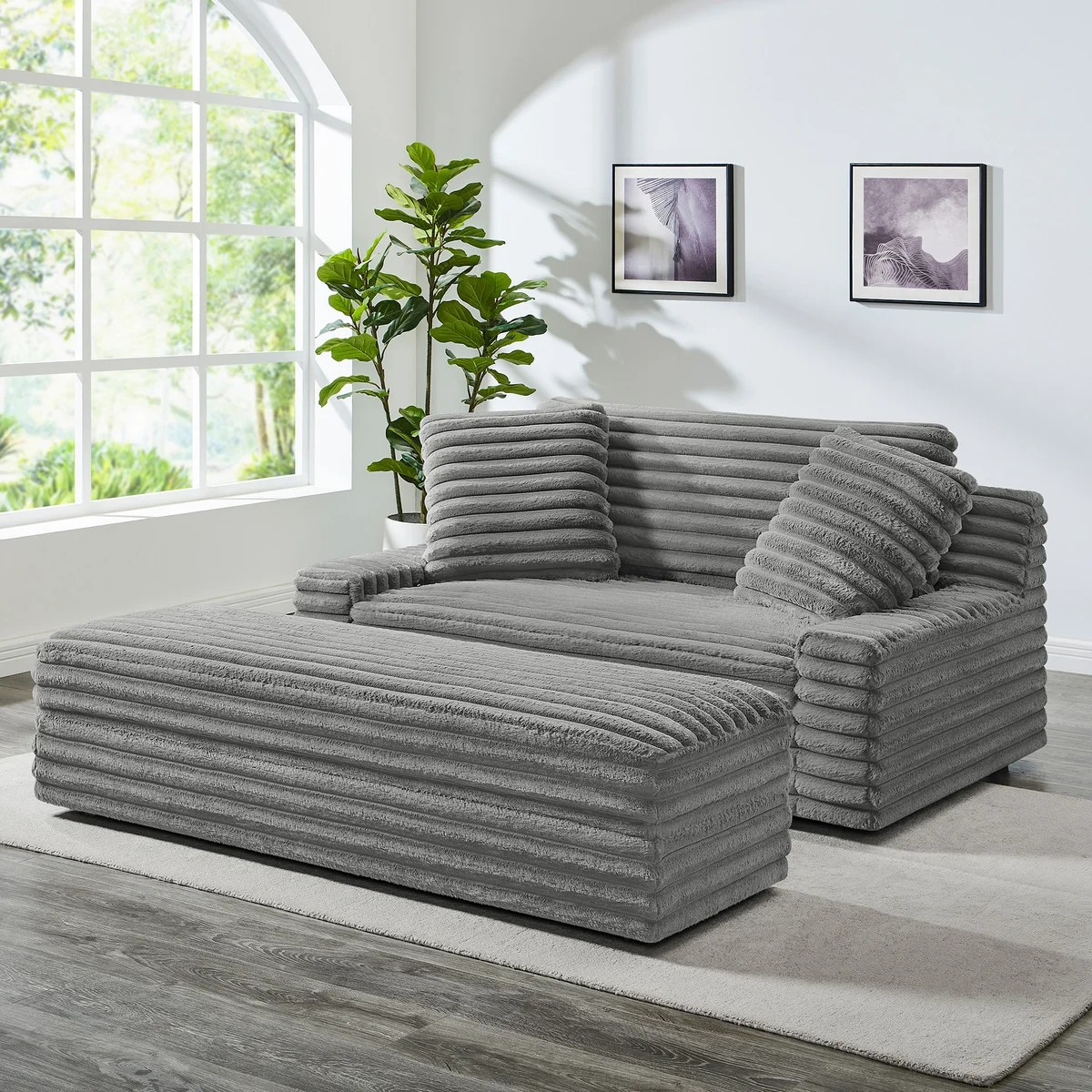 Thomasville Wills Fabric Oversize Chair and Storage Ottoman