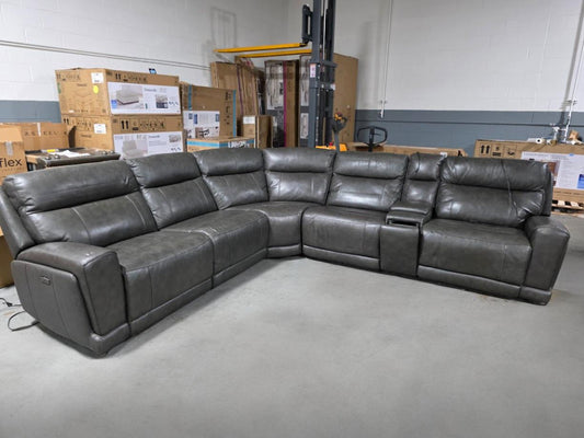 Lauretta 6-piece Leather Power Reclining Sectional with Power Headrests