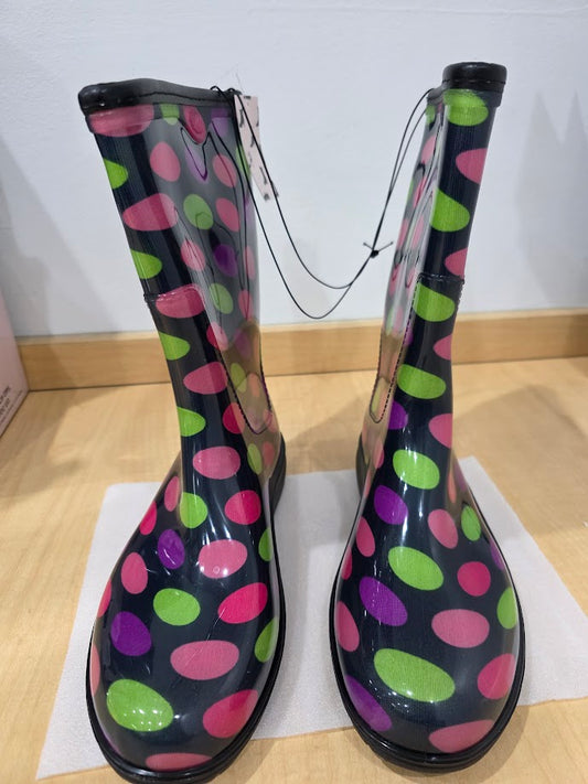 K KomForme Women's Waterproof Rain Boots with Colorful Printed,Ladies Mid Calf Solid Shoes with Comfort Insole for Garden