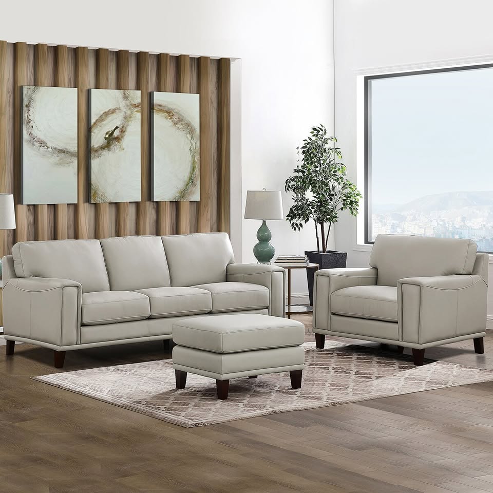 Prospera Home Jensen Top-grain Leather Sofa, Chair, and Ottoman