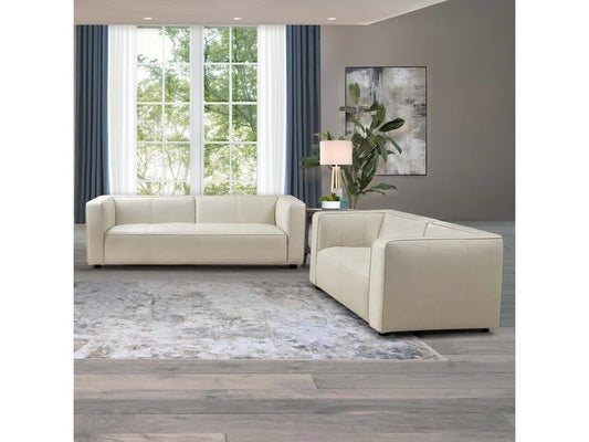 Brady Leather Collection, Sofa and Loveseat - Ivory