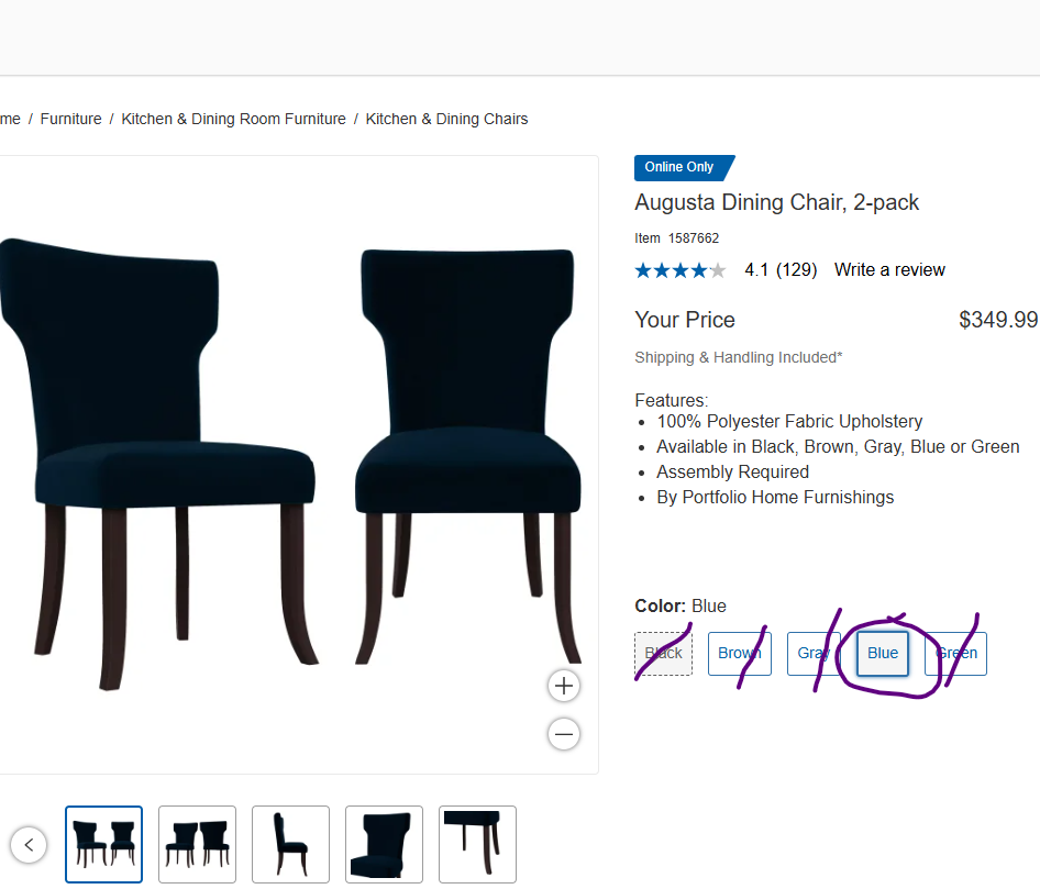 Augusta Dining Chair, 2-pack-Blue