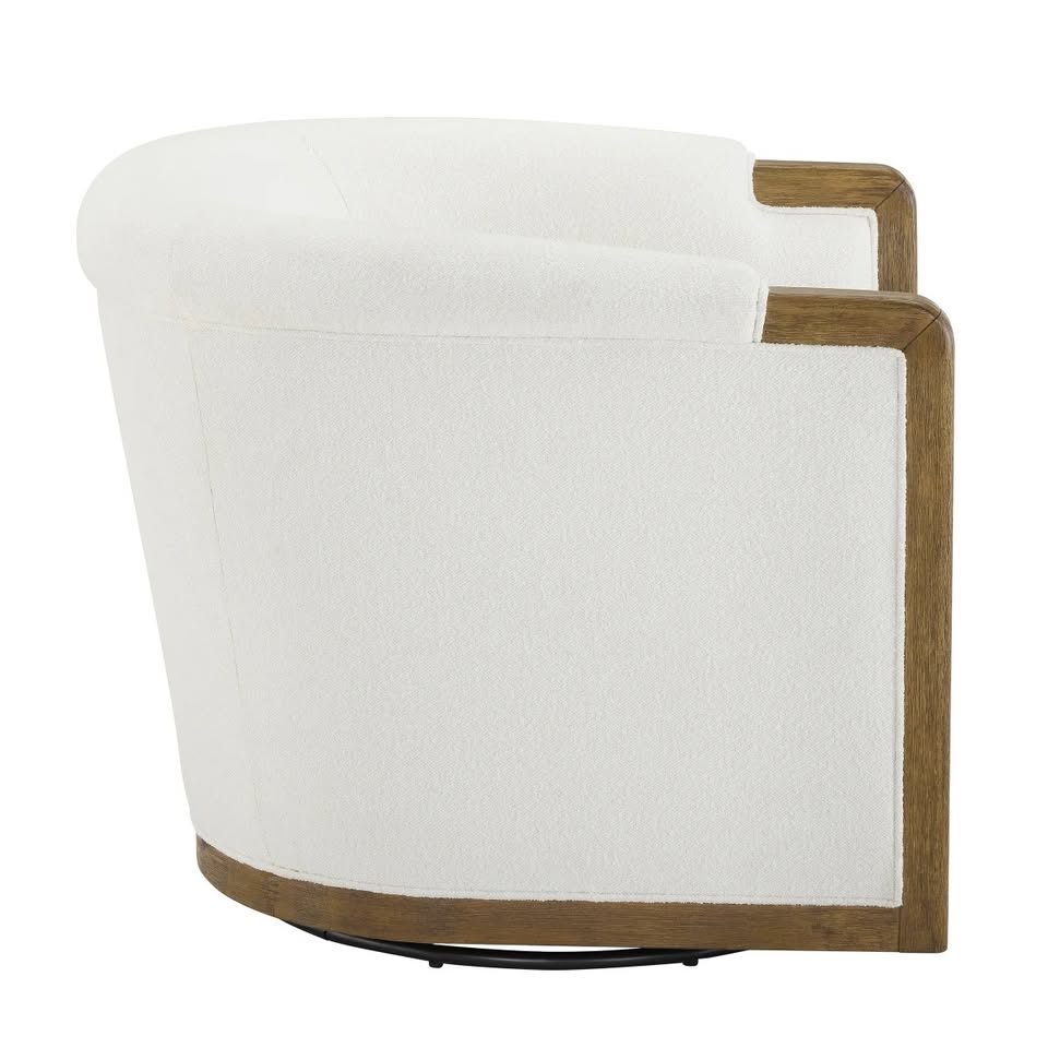 Thomasville Fabric Swivel Chair with Wood Trim