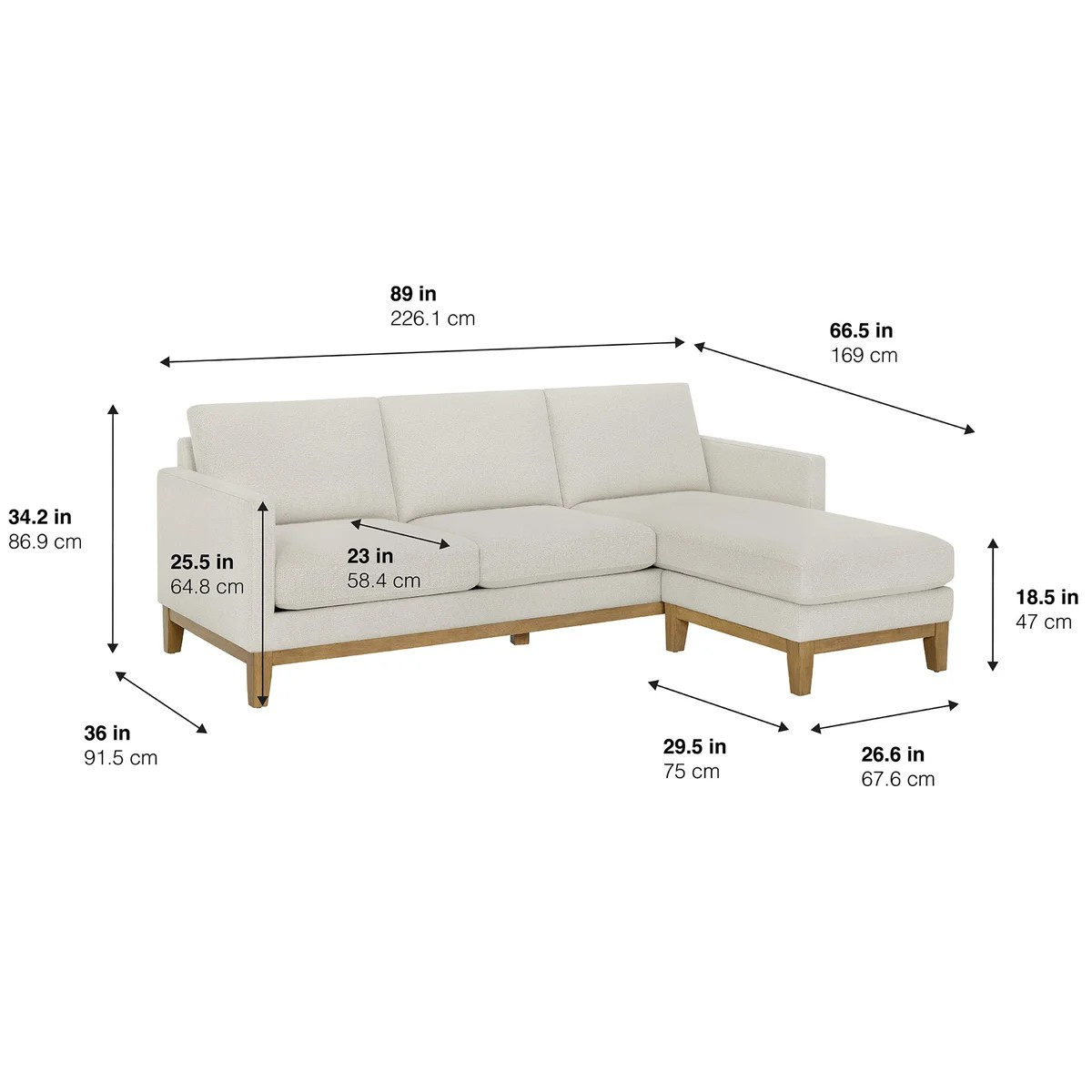 Evelynne Fabric Sectional with Ottoman – In-Box