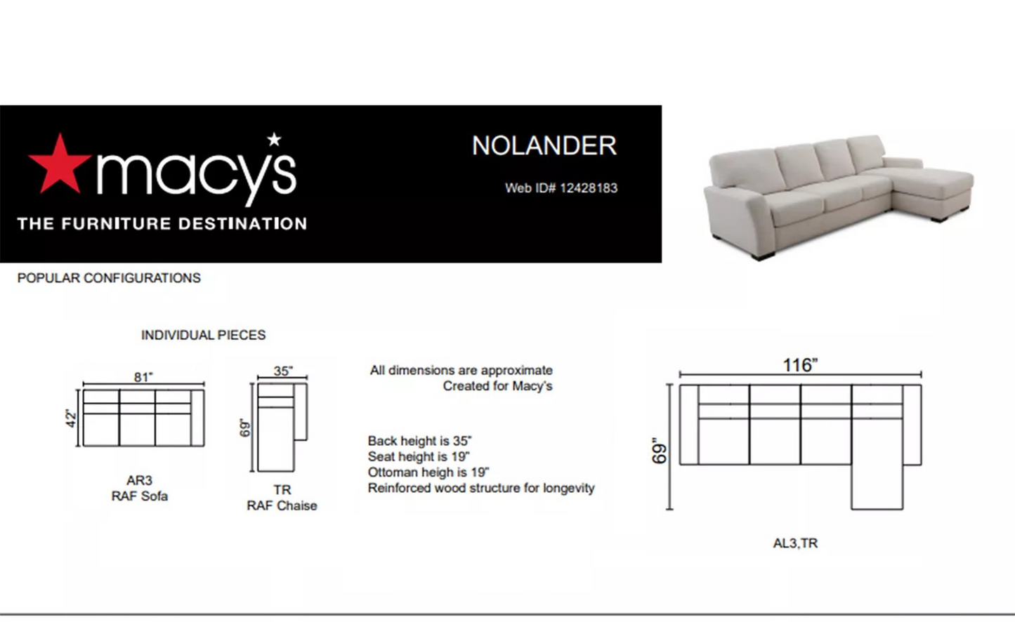 Norlander 2-Pc. Fabric Sectional with Chaise