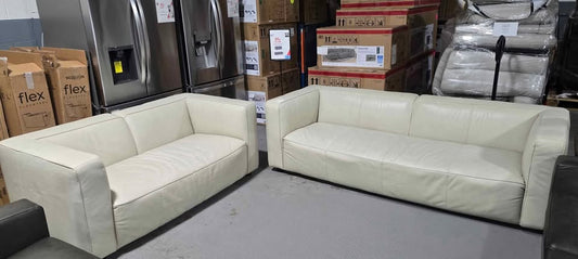 Brady Leather Collection, Sofa and Loveseat - Ivory