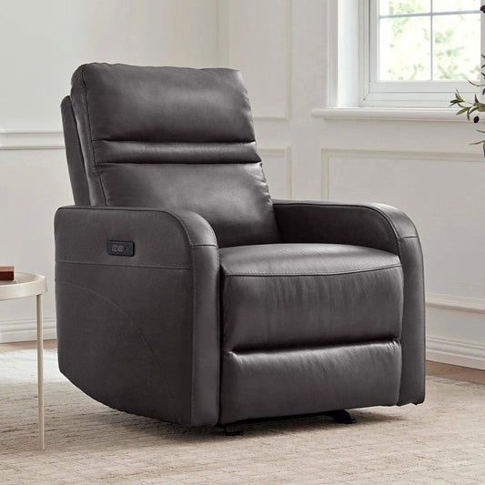 Aldryn Leather Power Glider Recliner - Dark Gray