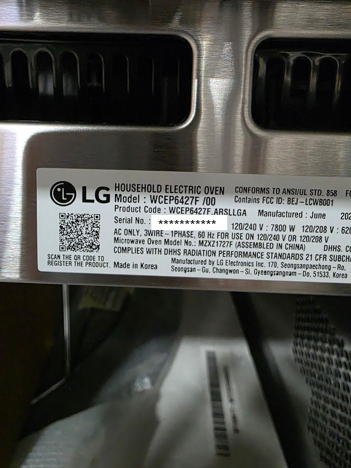 LG - WCEP6427F /00 - 1.7/4.7 cu. ft. Smart Combination Wall Oven with InstaView®, True Convection, Air Fry, and Steam Sous Vide