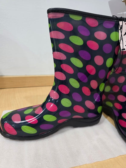 K KomForme Women's Waterproof Rain Boots with Colorful Printed，Ladies Mid Calf Solid Shoes with Comfort Insole for Garden