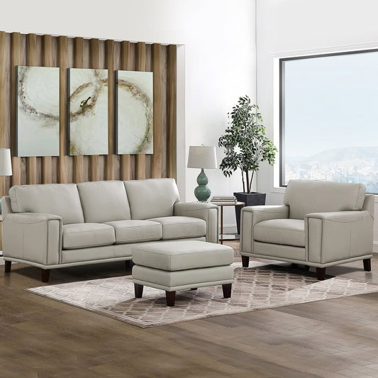 Prospera Home Jensen Top-grain Leather Sofa, Chair, and Ottoman