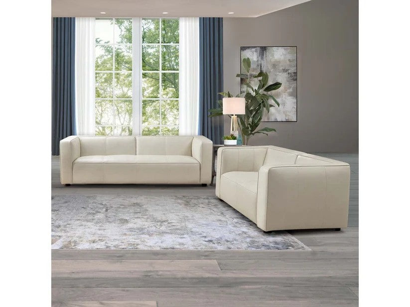 Brady Leather Collection, Sofa and Loveseat - Ivory