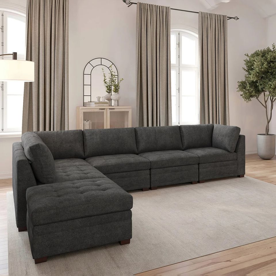 Thomasville Tisdale Modular Sectional 6-piece Dark Gray with Storage Ottoman