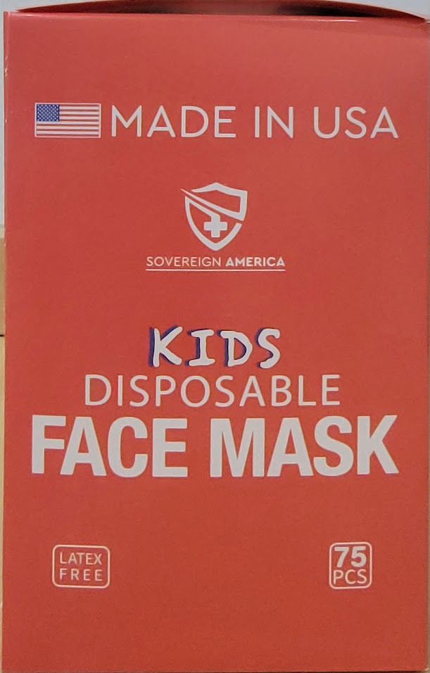 75 PCS Kids Face Mask MADE IN USA Disposable 3-Ply Cover 3 Layer