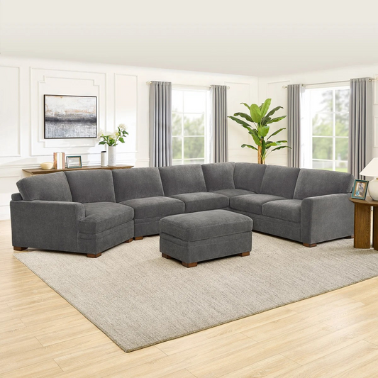 Thomasville Merran Fabric Sectional with Storage Seats and Storage Ottoman– In-Box