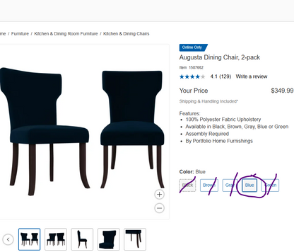 Augusta Dining Chair, 2-pack-Blue
