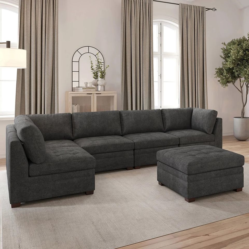 Thomasville Tisdale Modular Sectional 6-piece Dark Gray with Storage Ottoman