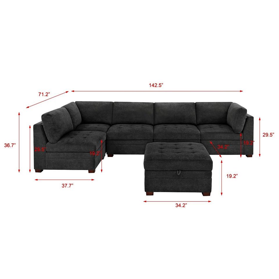 Thomasville Tisdale Modular Sectional 6-piece Dark Gray with Storage Ottoman