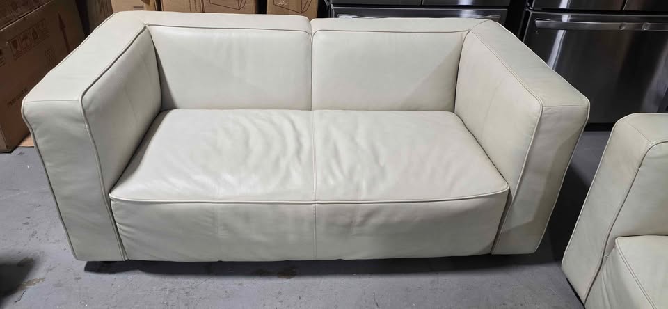 Brady Leather Collection, Sofa and Loveseat - Ivory
