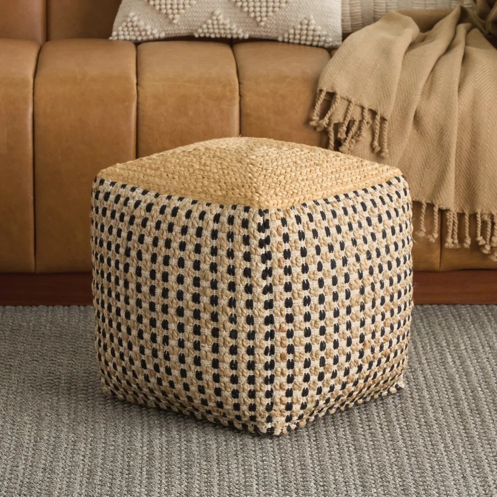 Nourison Jute/Cotton Pouf 16” x 16” x 16”