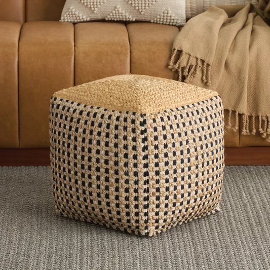 Nourison Jute/Cotton Pouf 16” x 16” x 16”
