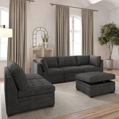 Thomasville Tisdale Modular Sectional 6-piece Dark Gray with Storage Ottoman