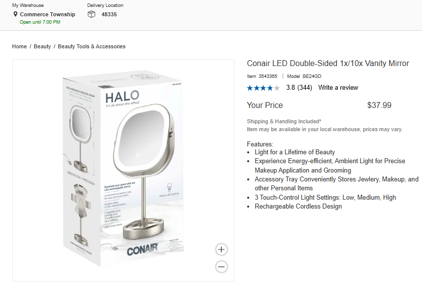 Conair LED Double-Sided 1x/10x Vanity Mirror