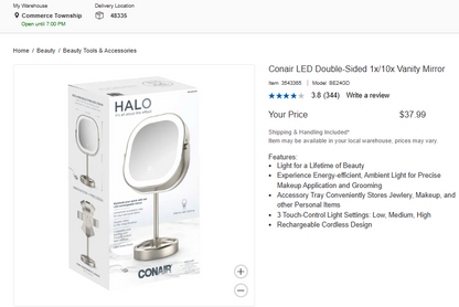 Conair LED Double-Sided 1x/10x Vanity Mirror