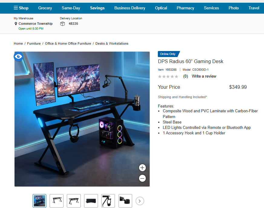 DPS Radius 60” Gaming Desk