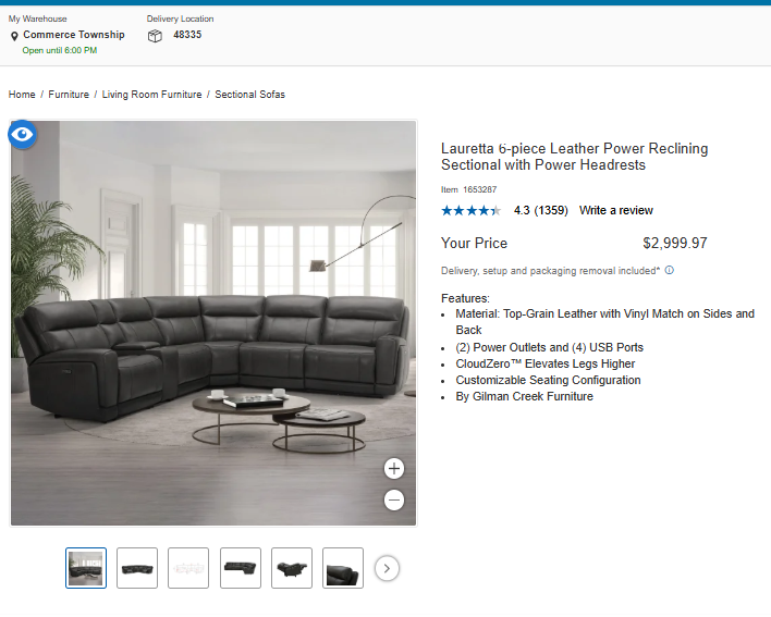 Lauretta 6-piece Leather Power Reclining Sectional with Power Headrests