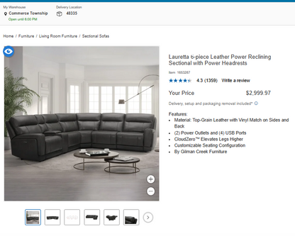 Lauretta 6-piece Leather Power Reclining Sectional with Power Headrests