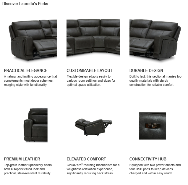 Lauretta 6-piece Leather Power Reclining Sectional with Power Headrests