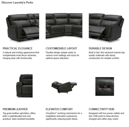 Lauretta 6-piece Leather Power Reclining Sectional with Power Headrests
