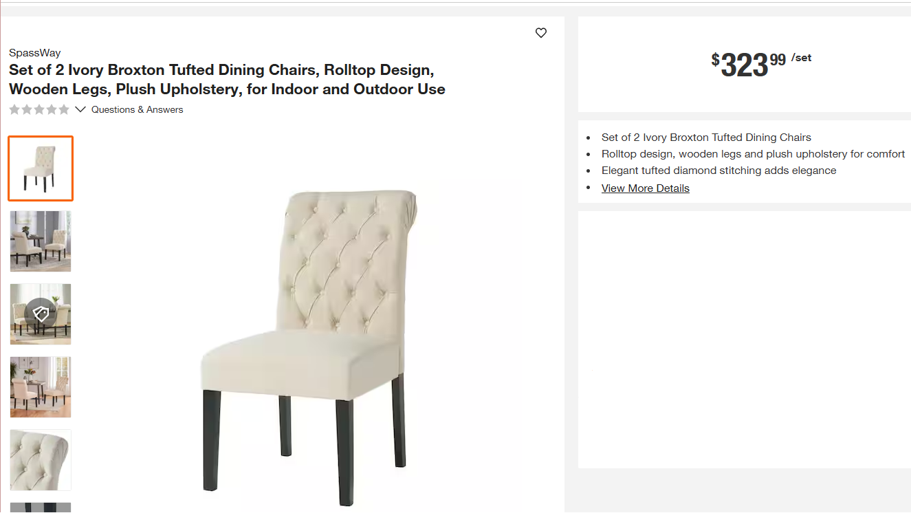 Set of 2 Ivory Broxton Tufted Dining Chairs