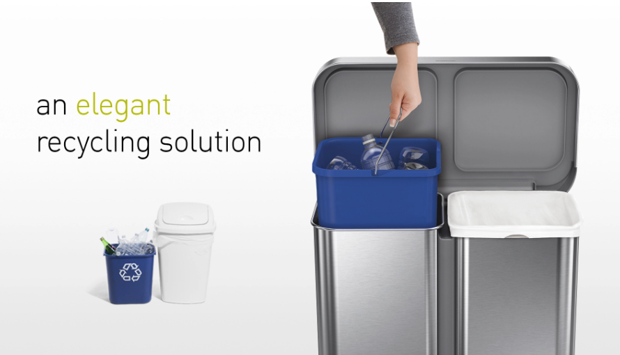 Simplehuman 58L Dual Compartment Step Can with Plastic Lid