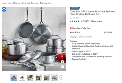 GreenPan GP5 Ceramic Non-Stick Stainless Steel 10-piece Cookware Set