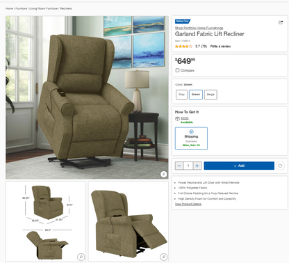 Garland Fabric Lift Recliner