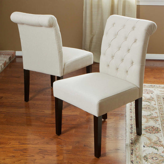 Set of 2 Ivory Broxton Tufted Dining Chairs