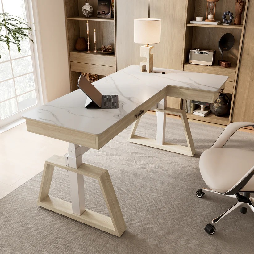 Ark Pro L-Shaped Standing Desk (Sintered Stone, 63"x23")