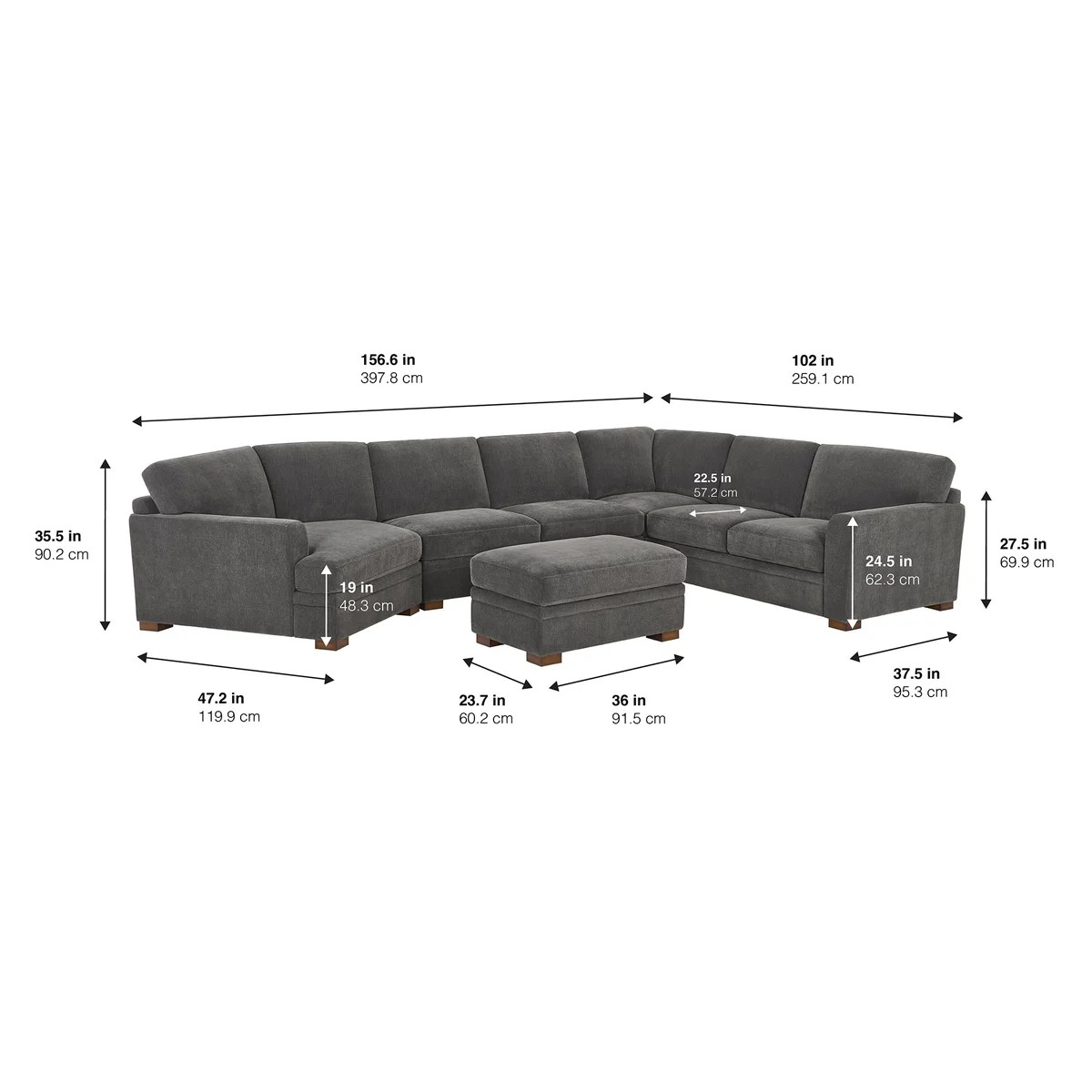 Thomasville Merran Fabric Sectional with Storage Seats and Storage Ottoman– In-Box