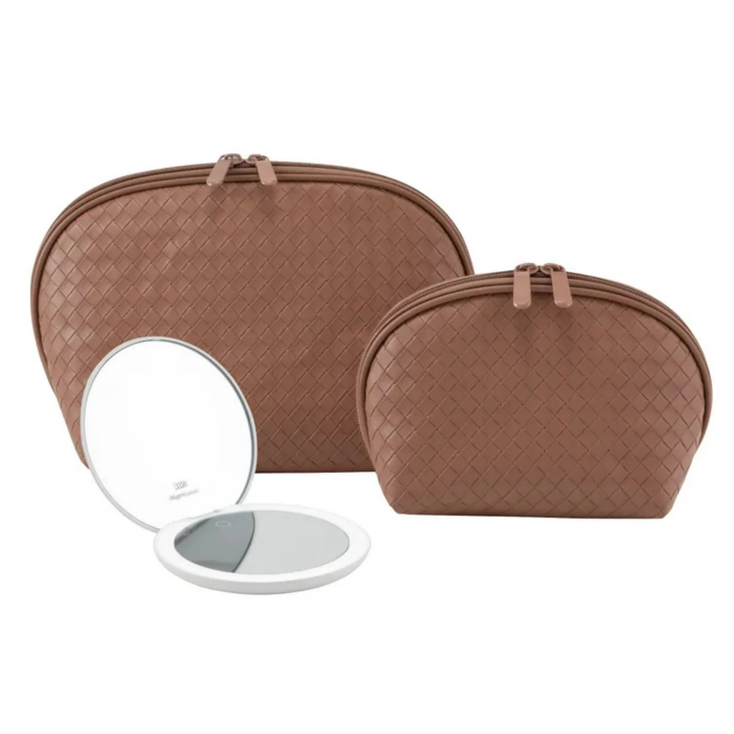 GloTech 2-pack Faux Leather Cosmetic Bags with Rechargeable Compact Mirror