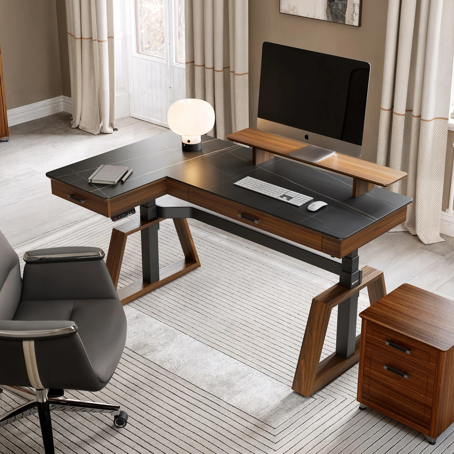 Ark Pro L-Shaped Standing Desk (Sintered Stone, 63"x23")