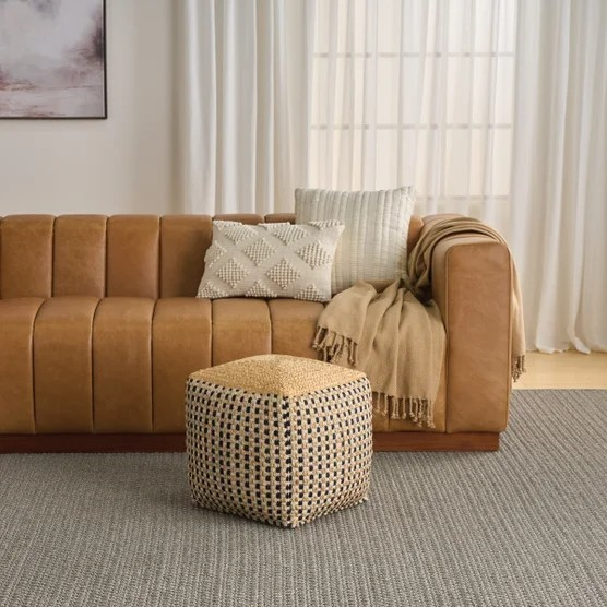 Nourison Jute/Cotton Pouf 16” x 16” x 16”